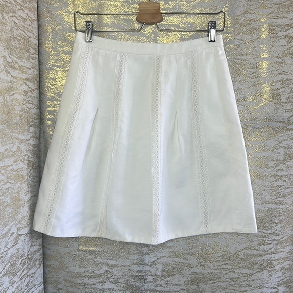 J. Crew Womenโs White Lace Striped Cotton Skirt With Pockets Size 2 - Picture 3 of 15